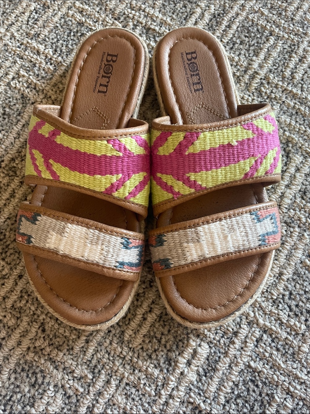Born Two-Band Slide Sandals in Green and Pink